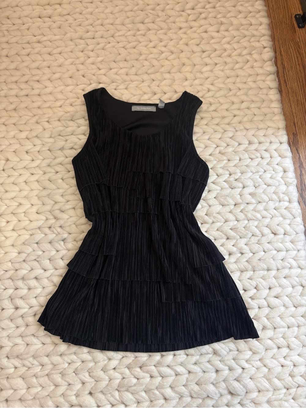 y2k NY Collection Black Tiered Pleated/ruffle Sleeveless Tank Top